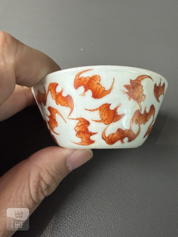 清 矾红百蝠纹套杯一组十件 - 图16